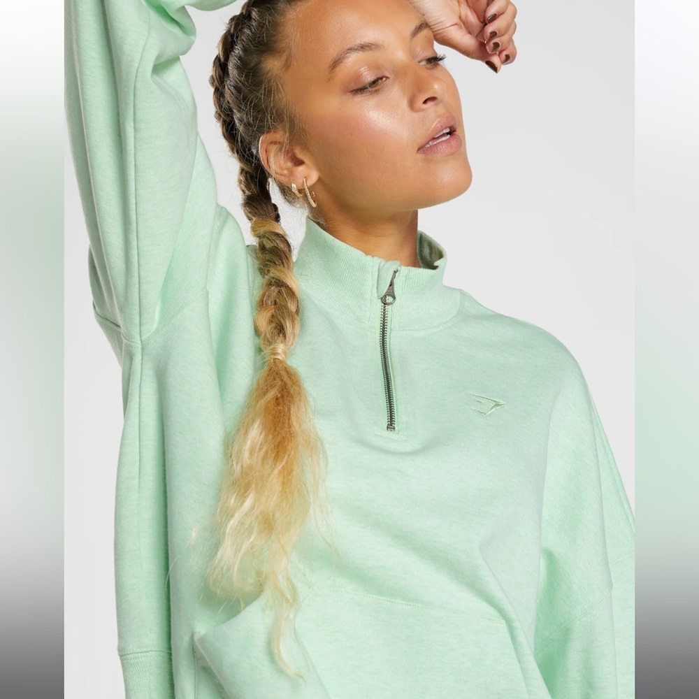 Gymshark Rest Day Sweats 1/2 Zip Pullover - Refreshing Green Marl